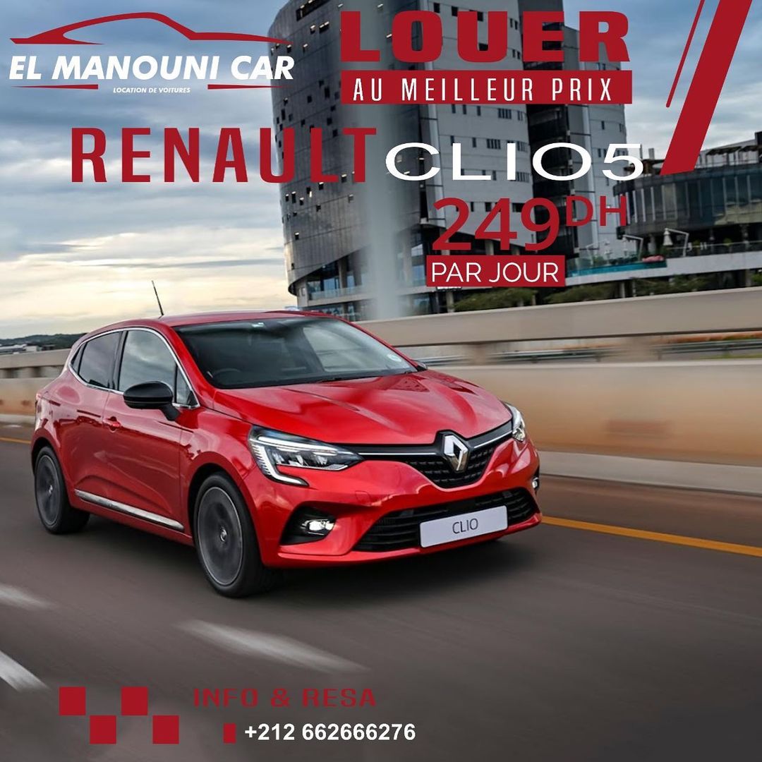 Renault clio 5 à 249 dh / jour.